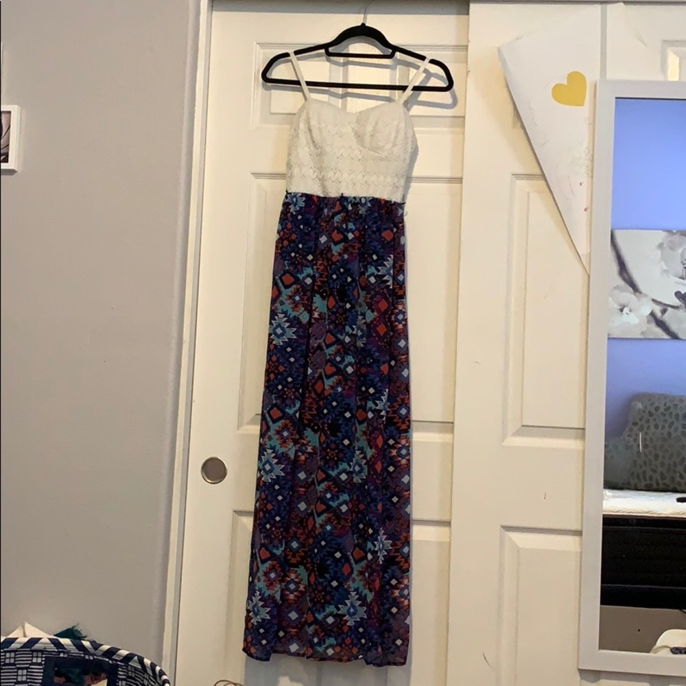 Full Length Patterned Spaghetti Strap Dress